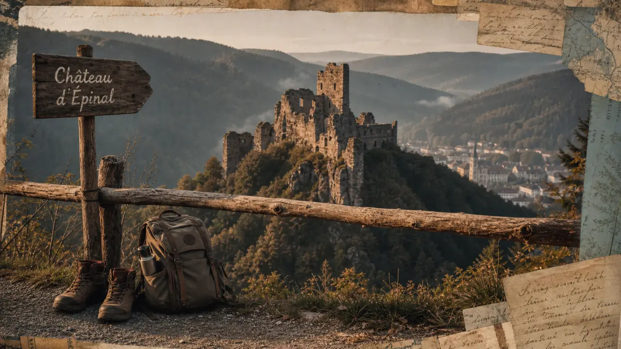 Château vosges à visiter : ruine au sommet, brume et forêt de sapins