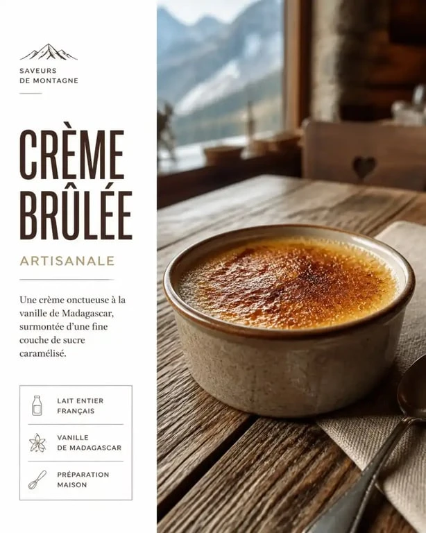 Crème brûlée maison servie au restaurant L'Art de vivre à Ventron