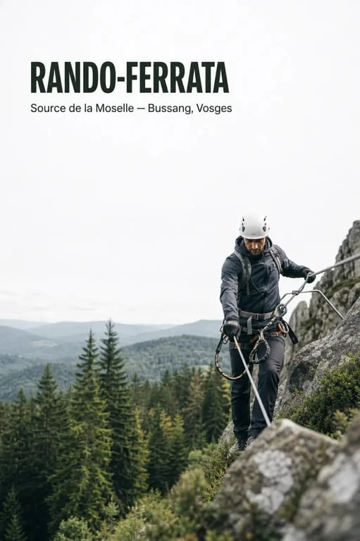 Via ferrata Vosges à Bussang : rando-ferrata de la Source de la Moselle sur paroi rocheuse forestière