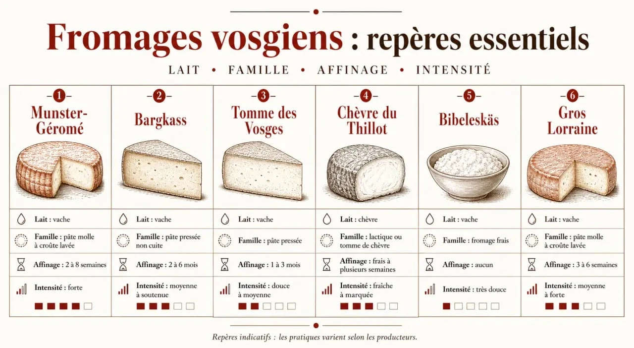 Comparatif des fromages vosgiens : Munster-Géromé, Bargkass, tomme des Vosges et autres spécialités