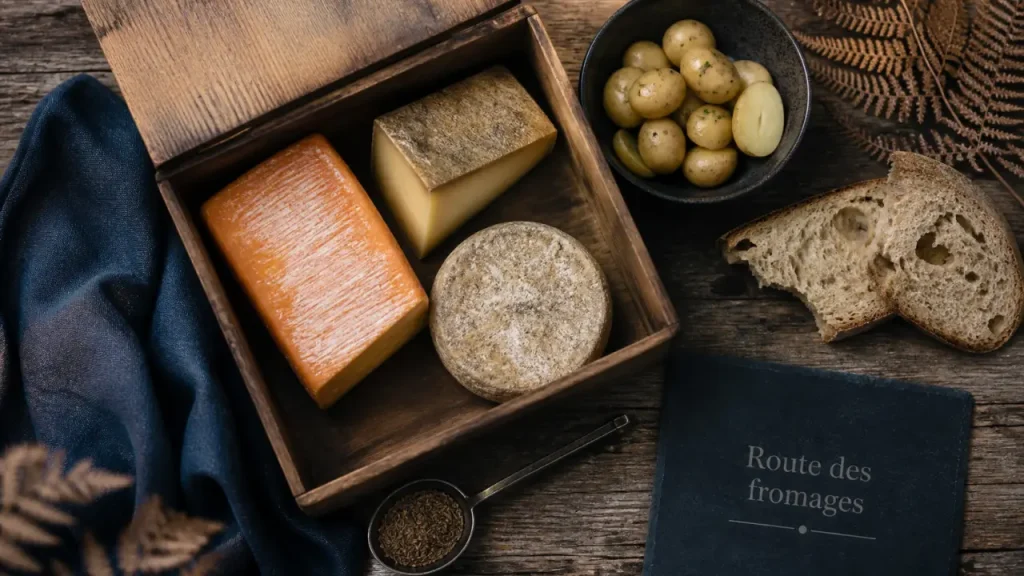 Fromage des Vosges : munster et géromé sur table bois