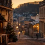 Plombieres les bains : ruelle, balcons et marché de Noël