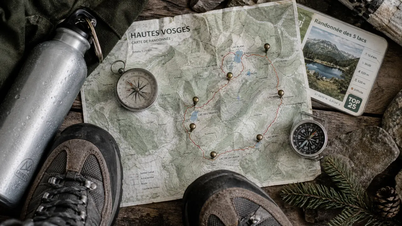 Randonnée des 5 lacs vosges : carte du parcours sur les crêtes et tourbières