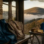 Randonnée Vosges 2 jours ferme auberge : ferme-auberge, crêtes dans la brume et sac de randonnée