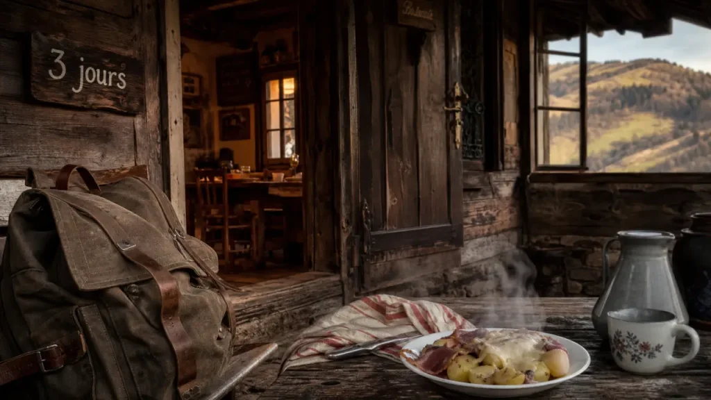 Randonnée Vosges 3 jours ferme auberge : sac et repas marcaire près d’une ferme
