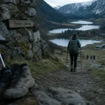Randonnée Vosges 3 jours ferme auberge : chaussures boueuses, sentier vers lacs enneigés et ferme-auberge