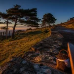 Route des cretes vosges au Hohneck, route panoramique et voiture au coucher du soleil