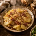 Spécialité des Vosges : tofailles et munster-géromé avec brimbelles