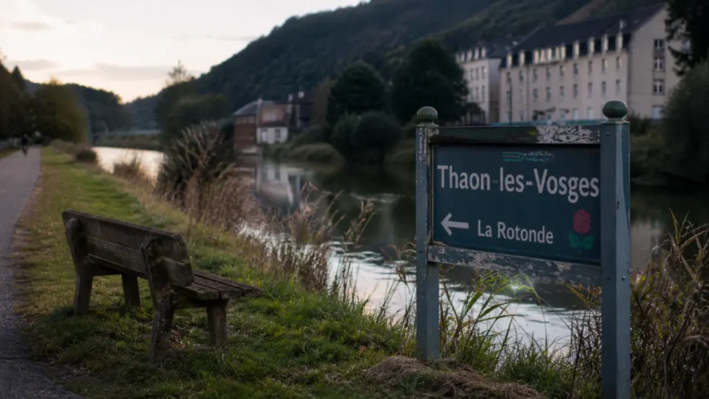 Thaon les Vosges tourisme : banc près de la Moselle, chemin et berges