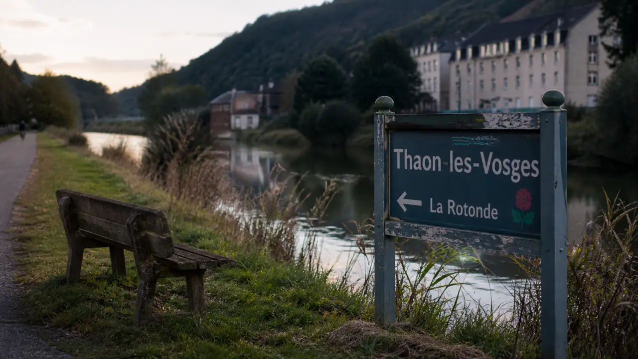 Thaon les Vosges tourisme : banc près de la Moselle, chemin et berges