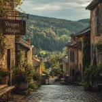 Villages Vosges : ruelle pavée, pierre et terrasse