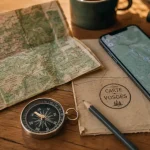 Vosges carte touristique : carte papier pliée, smartphone et brochure
