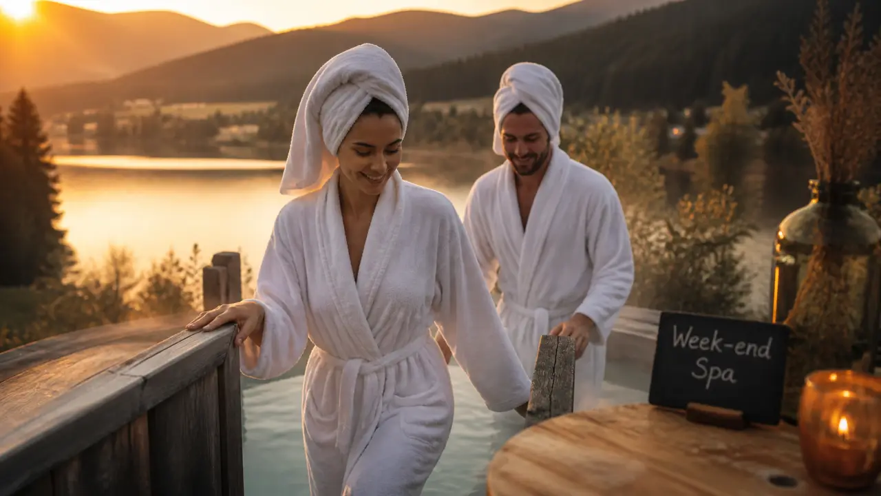 Week end amoureux vosges spa : couple au bain nordique extérieur