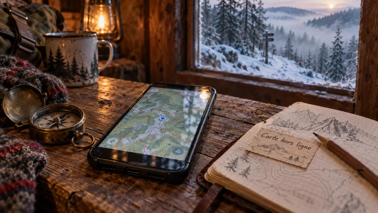 Application randonnée Vosges avec carte hors ligne sur smartphone en montagne