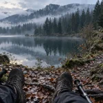 Boucle randonnée vosges : sentier humide vers un lac en forêt