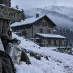 Chalet hôtel du grand ballon fermé : panneau “ouvert ?” et neige