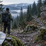 Chemin de randonnée vosges : panneau crêtes et lac, balisage en forêt