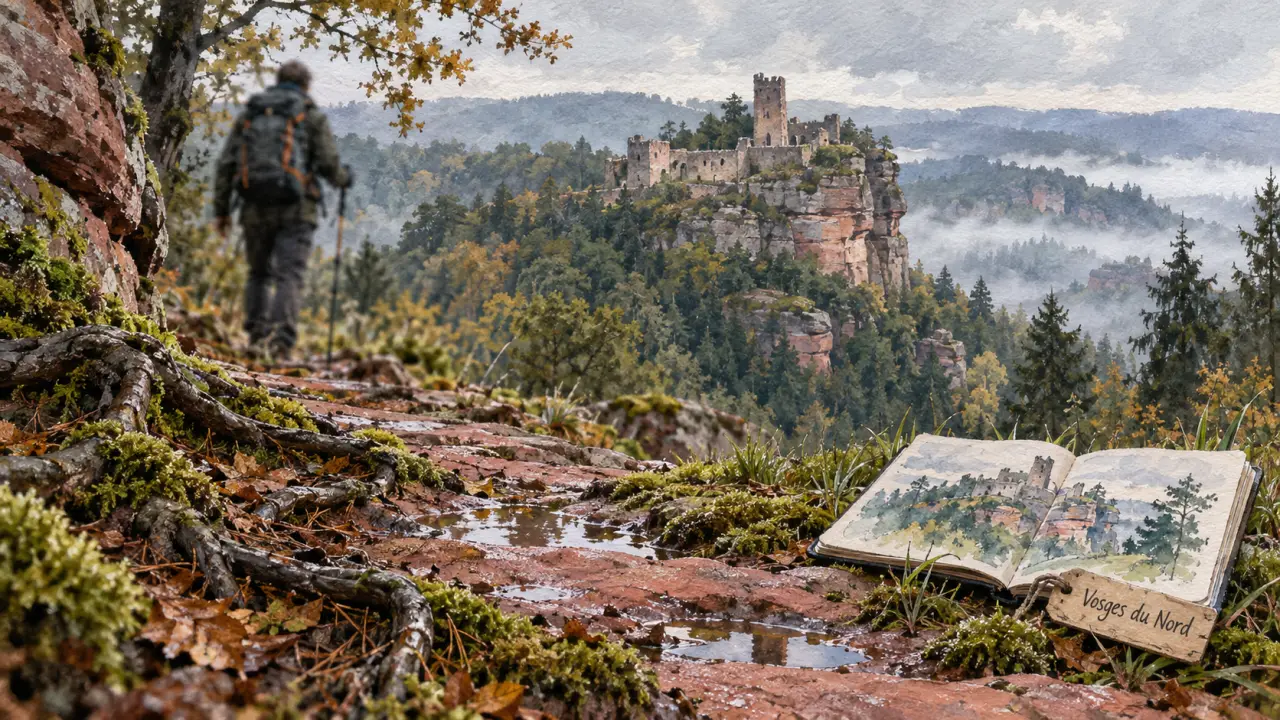 Circuit randonnée Vosges du Nord : sentier de grès rose et château de Fleckenstein