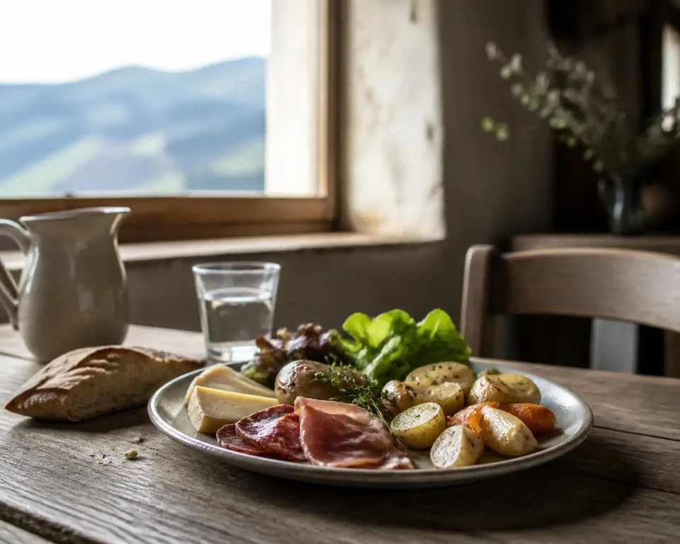 Menu Ferme Auberge Lindenhof : assiette de produits fermiers et spécialités de saison