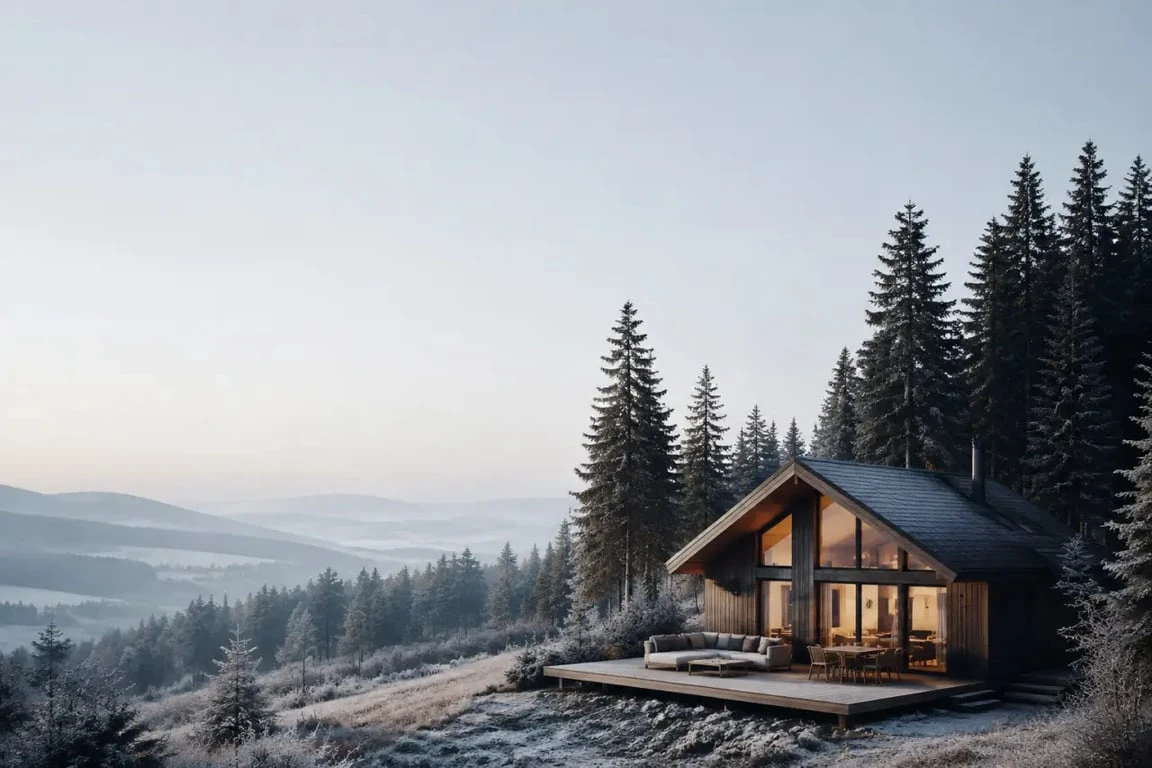 Chalet dans les Vosges en lisière de forêt avec vue sur les montagnes