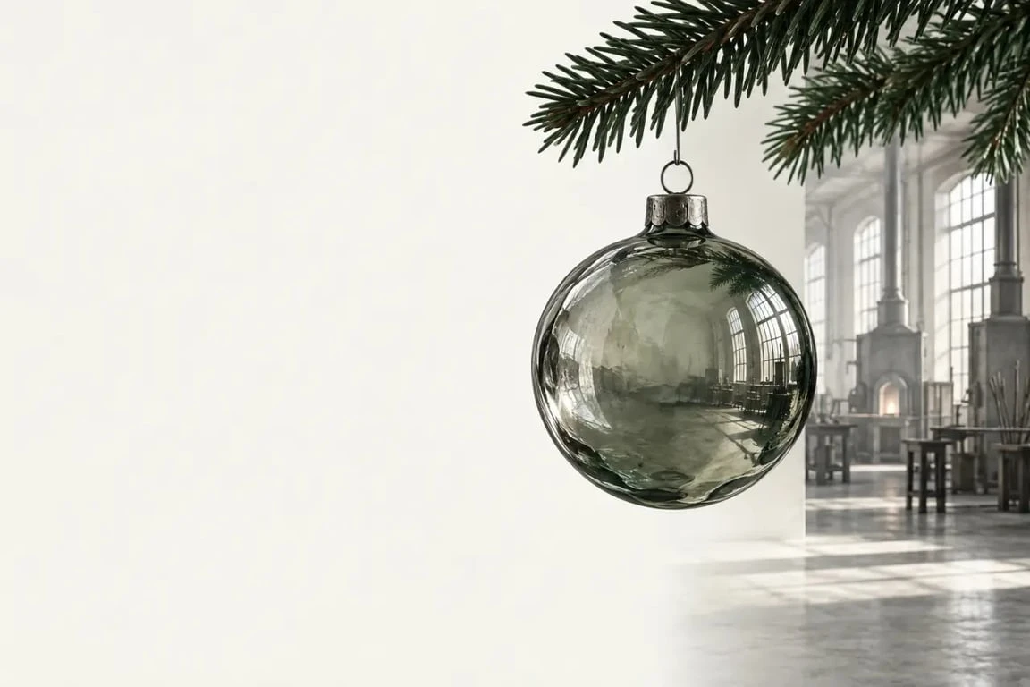Boule de Noël en verre soufflé artisanale Alsace suspendue à un sapin