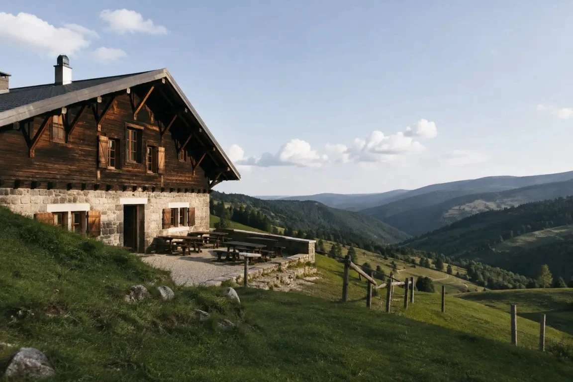 Ferme auberge treh en montagne avec terrasse et panorama sur la vallée