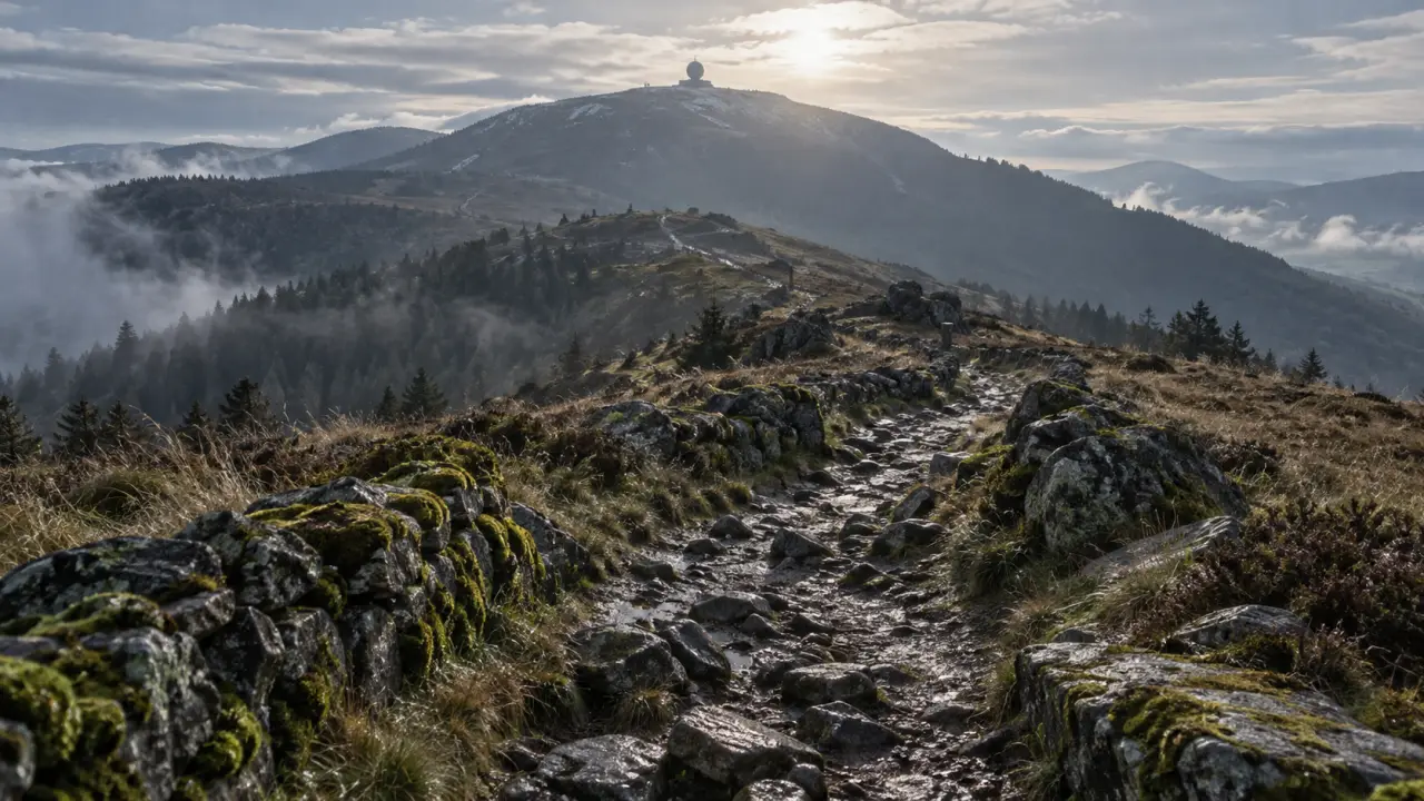 Grand ballon vosges randonnée : sentier vers la crête, murets et hautes chaumes