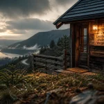 Location chalet Vosges week end : chalet bois en crête, lac brumeux et forêt