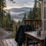 Location mobil home Vosges week-end : terrasse bois, lac et forêt