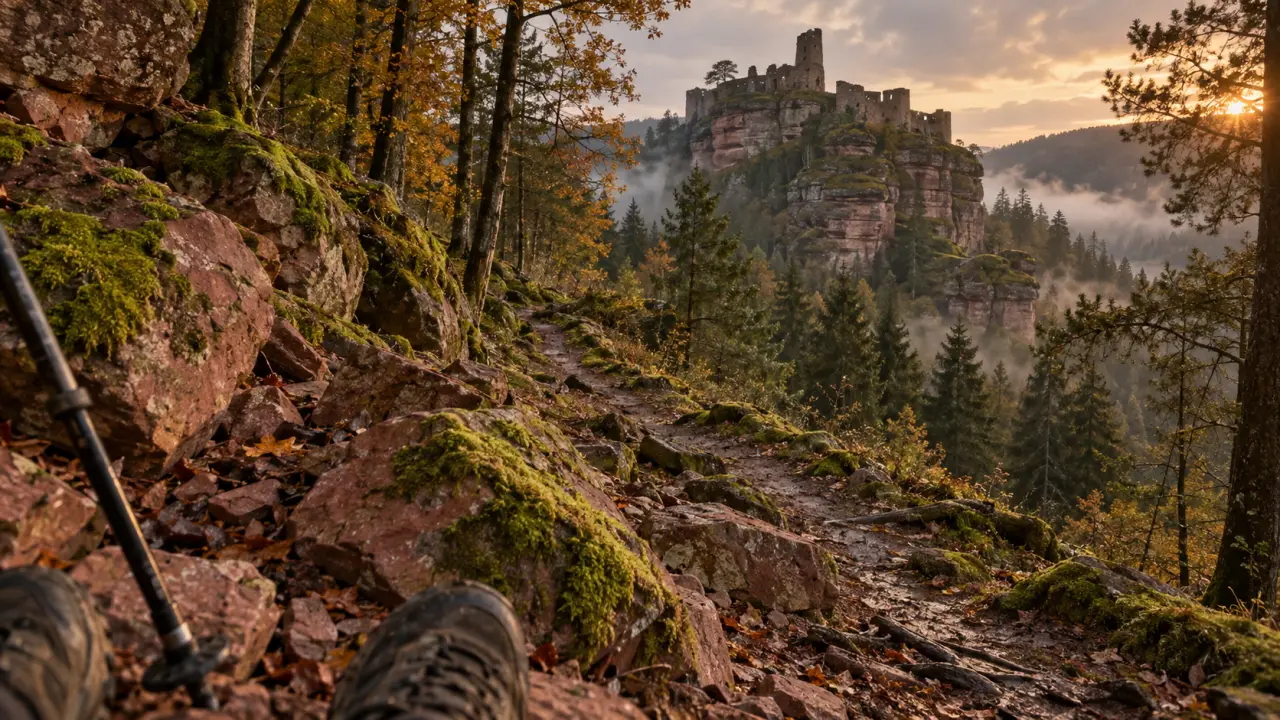 Meilleure randonnée Vosges du Nord : pierrier de grès rose vers le château de Fleckenstein