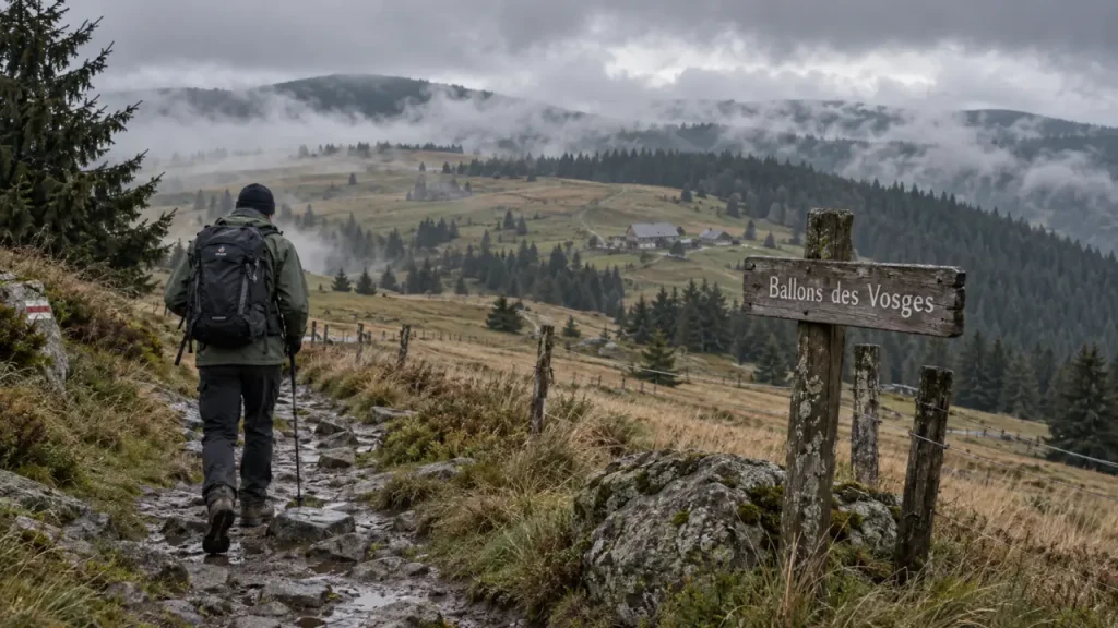 Parc naturel régional des ballons des vosges randonnée : sentier de crête brumeux