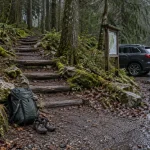 Parking cascade du Heidenbad, sac à dos près du sentier