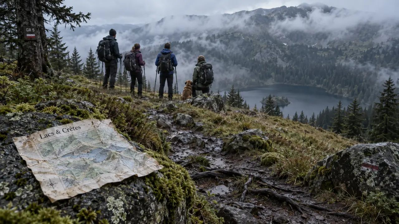 Randonnée à faire dans les Vosges : sentier vers crête et lac