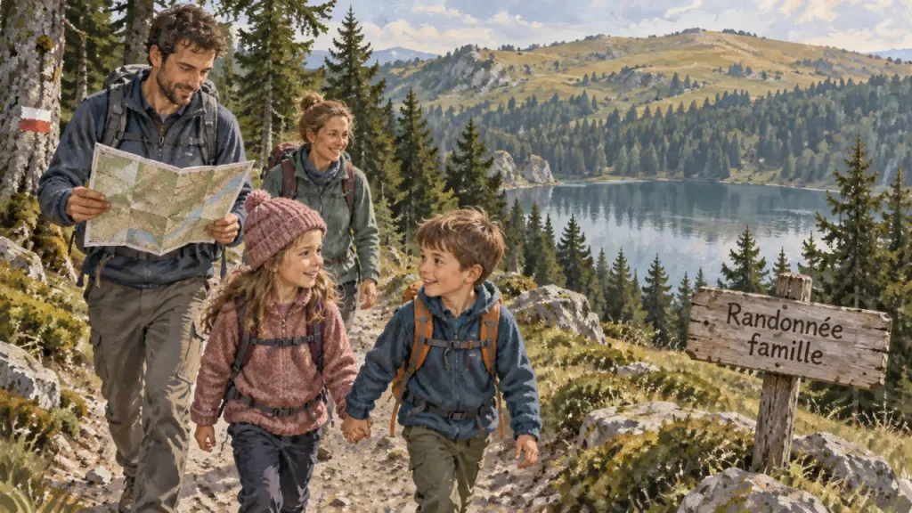 Randonnée en famille Vosges : enfants près d’un lac de montagne facile