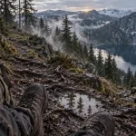 Randonnée haute vosges : sentier vers crêtes et lac glaciaire