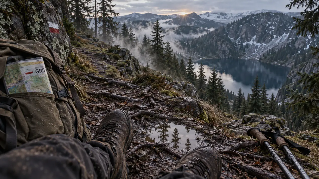 Randonnée haute vosges : sentier vers crêtes et lac glaciaire