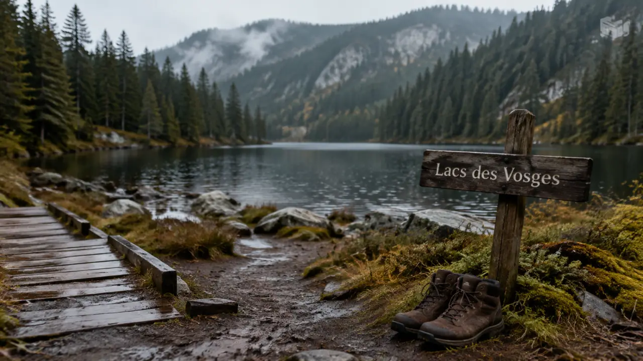 Randonnée lacs Vosges : sentier vers un lac vosgien bordé de sapins