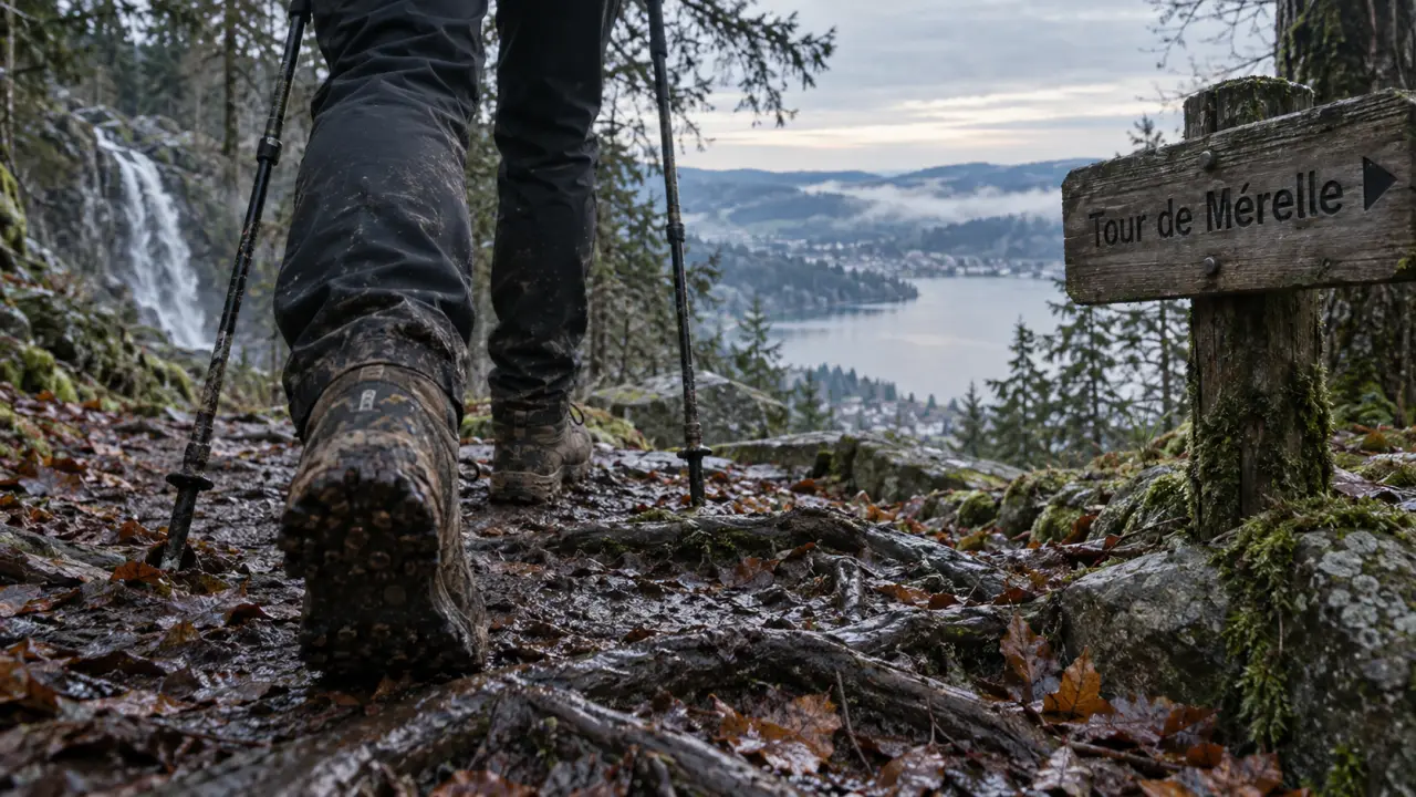 Randonnée Vosges Gérardmer : sentier Tour de Mérelle vers le lac, forêt humide et cascade