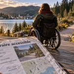 Tourisme et handicap Vosges : fauteuil roulant sur un itinéraire accessible près d’un lac