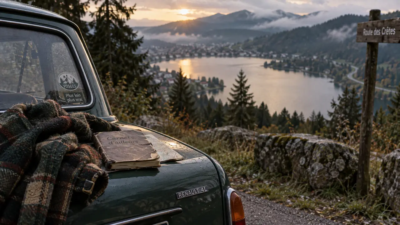 Tourisme Lorraine Vosges : lac de Gérardmer et Route des Crêtes, vue depuis la berge.