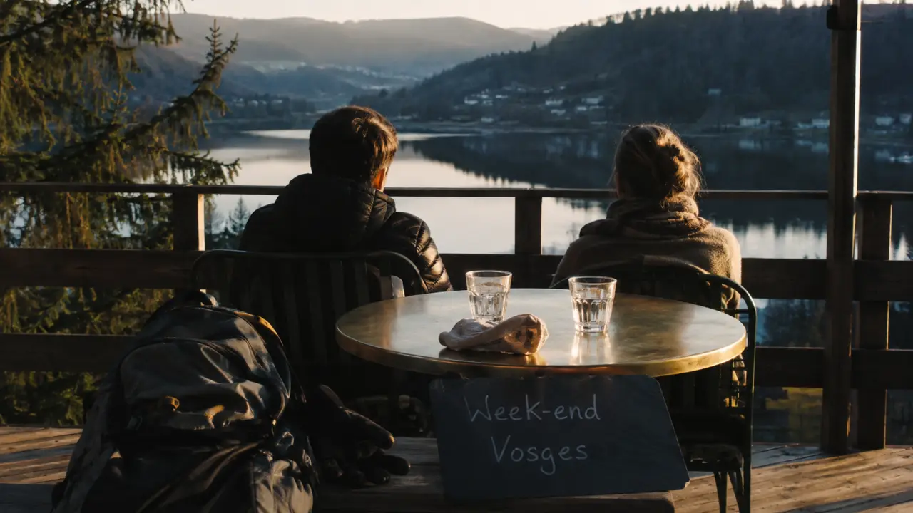 Week end dans les vosges pour 2 personnes : couple face au lac de Gérardmer, ambiance romantique