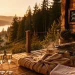 Week end en amoureux avec jacuzzi privatif vosges : terrasse chalet et jacuzzi fumant