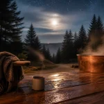 Week end insolites vosges : bain nordique fumant en forêt vosgienne, terrasse en bois