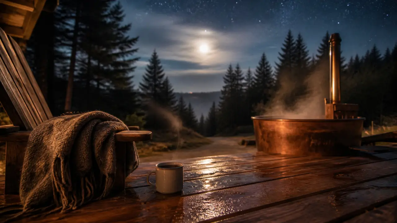 Week end insolites vosges : bain nordique fumant en forêt vosgienne, terrasse en bois