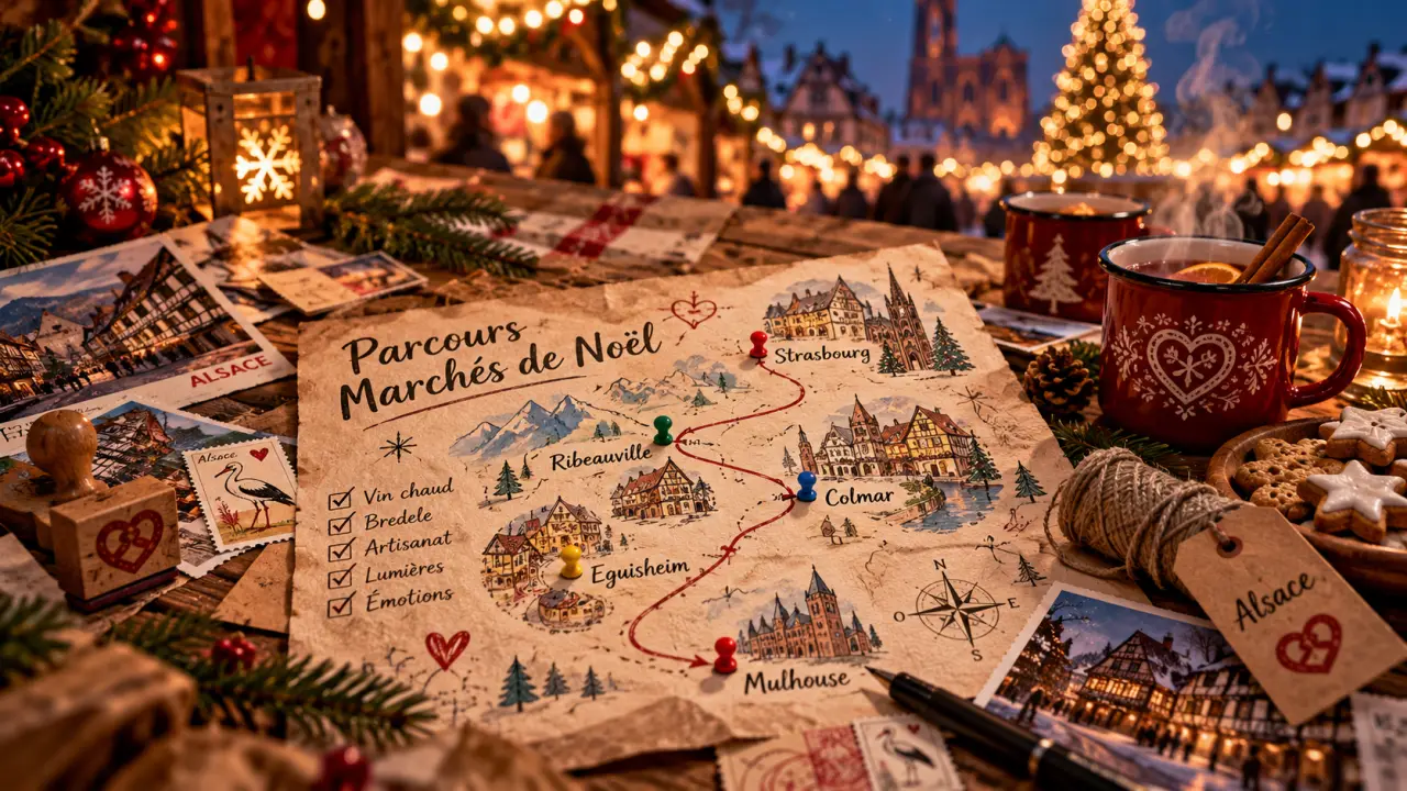 Carte des marchés de noël en alsace 2025 : parcours villes alsaciennes
