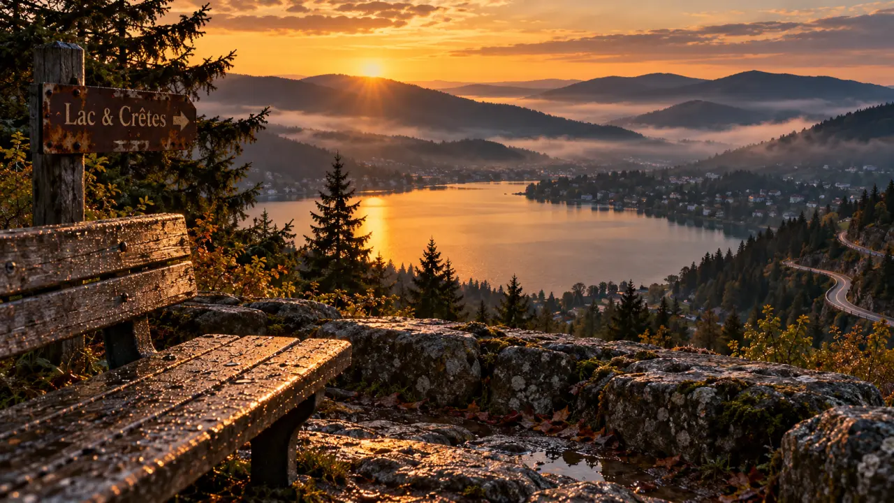 Coin a visiter dans les Vosges : belvédère sur le lac de Gérardmer au coucher du soleil