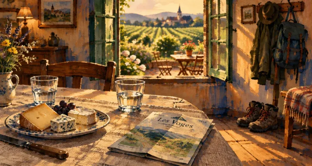 Gîte alsace : intérieur avec carte des Vosges et vignes