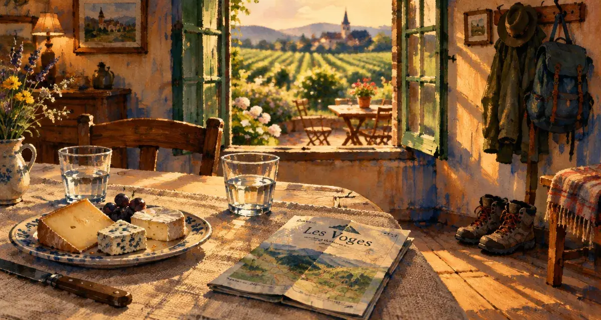 Gîte alsace : intérieur avec carte des Vosges et vignes