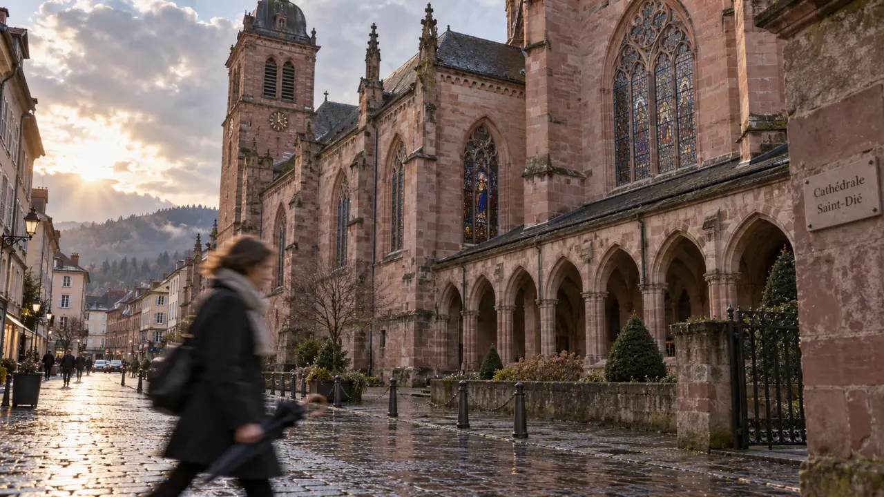 Que visiter a st die des vosges : cathédrale Saint-Dié-des-Vosges, façade en pierre rose