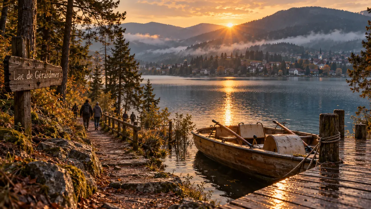 Quoi faire a gerardmer au lac de Gérardmer : rives et sentier, vue au coucher de soleil